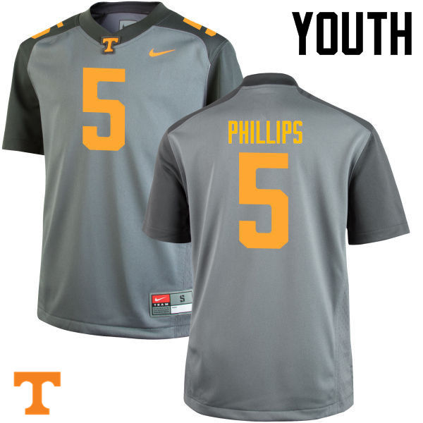 Youth #5 Kyle Phillips Tennessee Volunteers College Football Jerseys-Gray